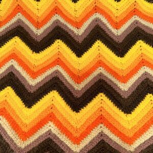 Vintage 70s Style Handmade Crochet Afghan Blanket 54x75 Zig Zag Chevron Brown